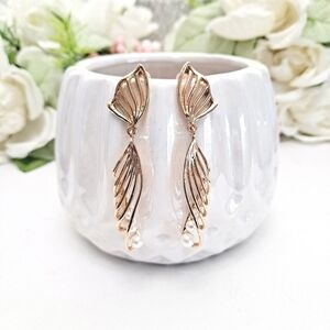 💖 2/$30 Gold tone long formal pearl dainty drop wedding cocktail party earrings